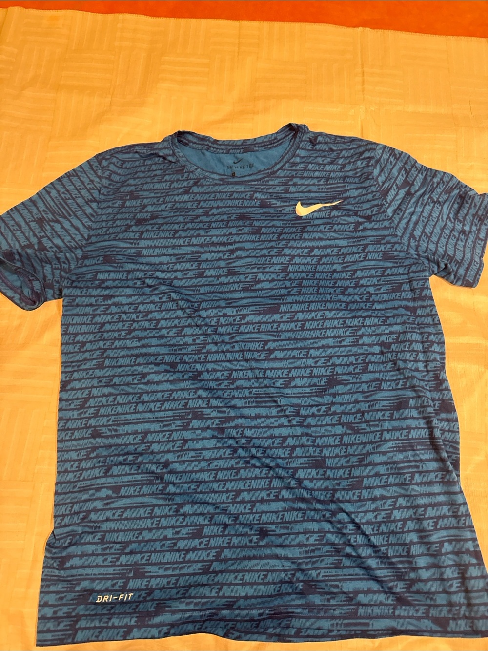 Nike Blue Striped Logo Dri-FIT Short Sleeve Shirt